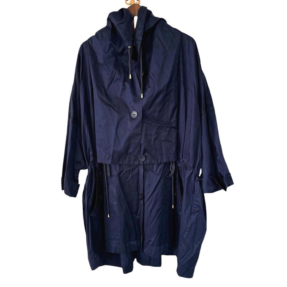 Issey Miyake Cotton Double Breasted Navy Trench Coat Size 8